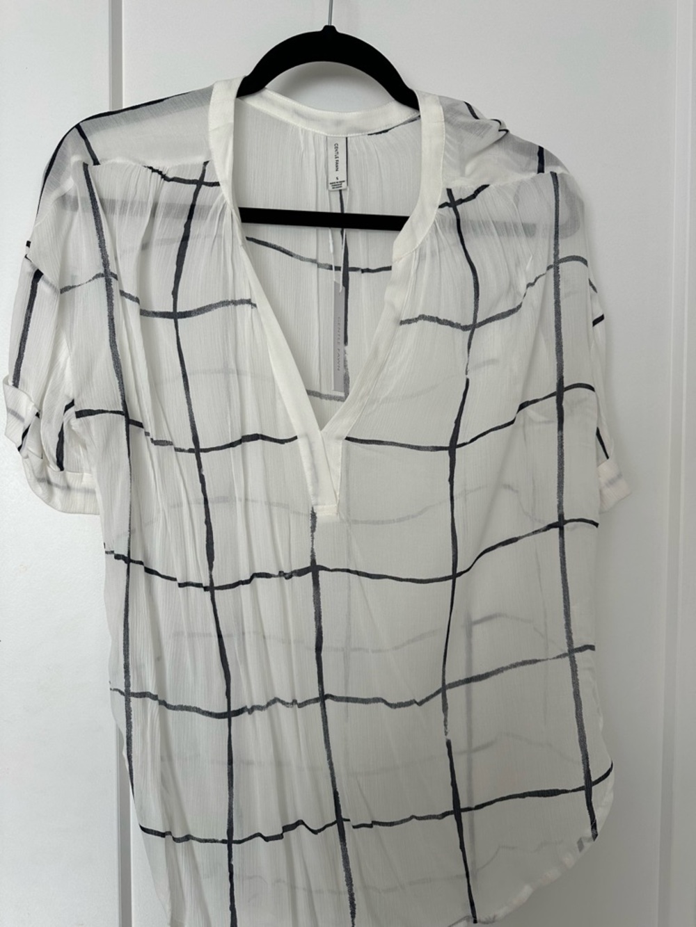 Gentle Fawn White Blouse with Black Windowpane Grid